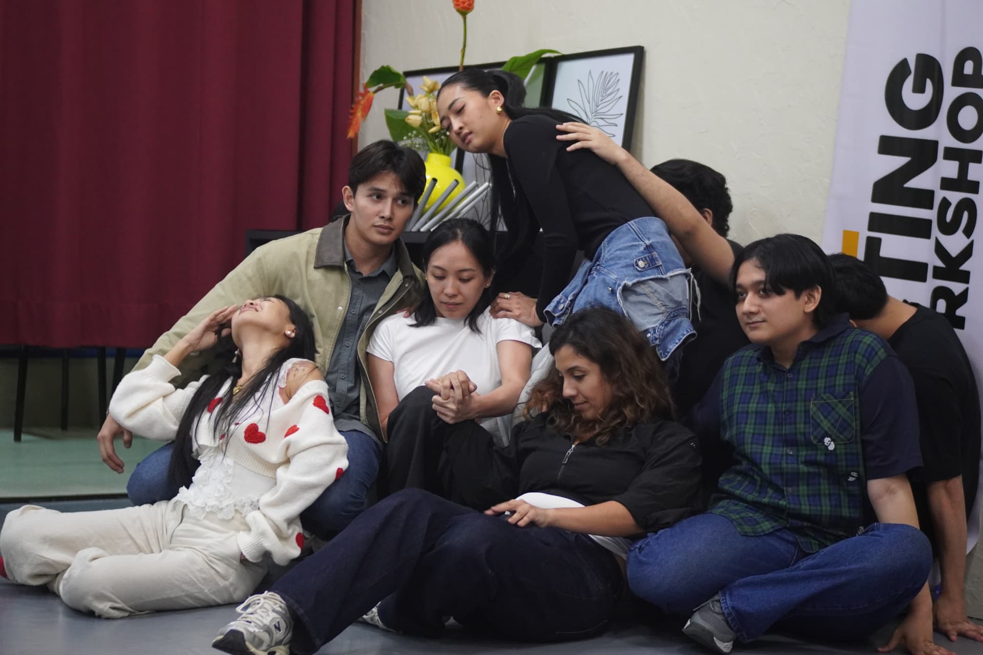 Acting Workshop PH adult participants in a group scene exercise on the studio floor