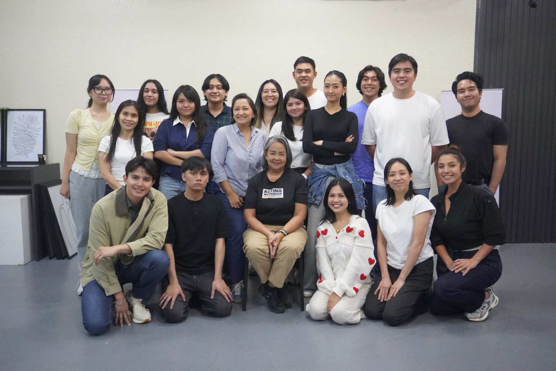 An Acting Workshop PH batch gathered with Malou De Guzman seated at the centre